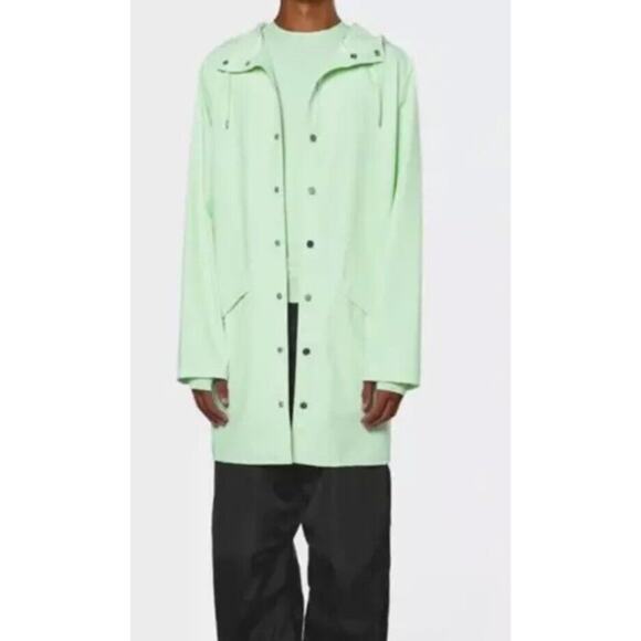 Rains Size XL Unisex Hooded Rain Jacket In Mineral Waterproof, Windproof NWT - Picture 1 of 9